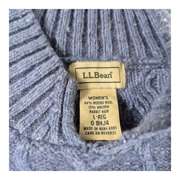 LL Bean Blue Wool Angora Cable Knit Vintage Long Sleeve Sweater Women's Large - Picture 4 of 4